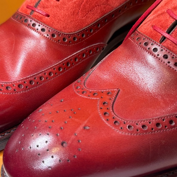 Louis Vuitton Red Leather & Suede Wingtip Brogues - Picture 3 of 9